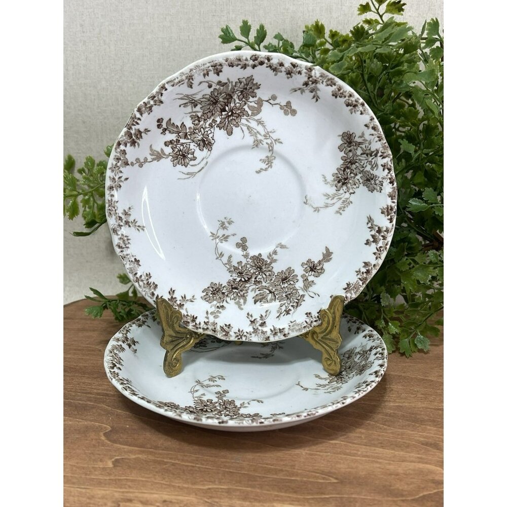 Antique Alfred Meakin England 1891 Brown Transferware Hanwell Saucer Plate 6 In